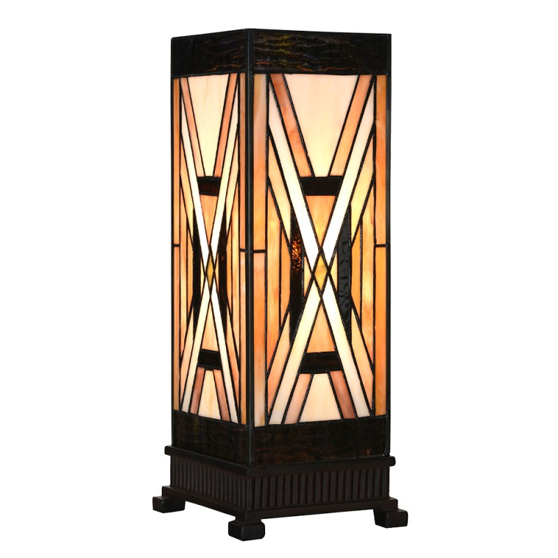 LumiLamp Tiffany Tischlampe 17x17x44 cm Braun Glas Kunststoff