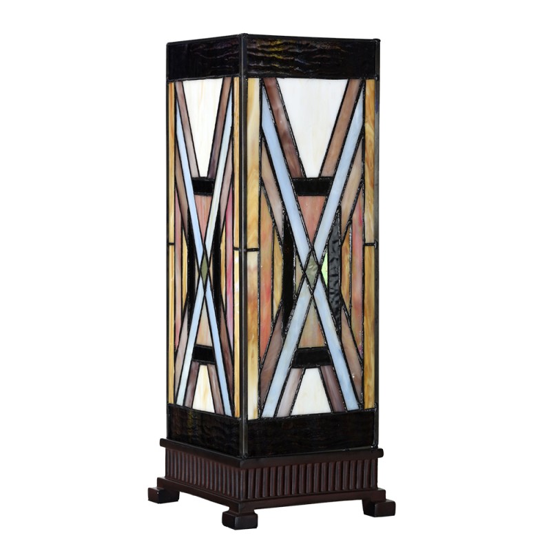 LumiLamp Tiffany Tischlampe 17x17x44 cm Braun Glas Kunststoff