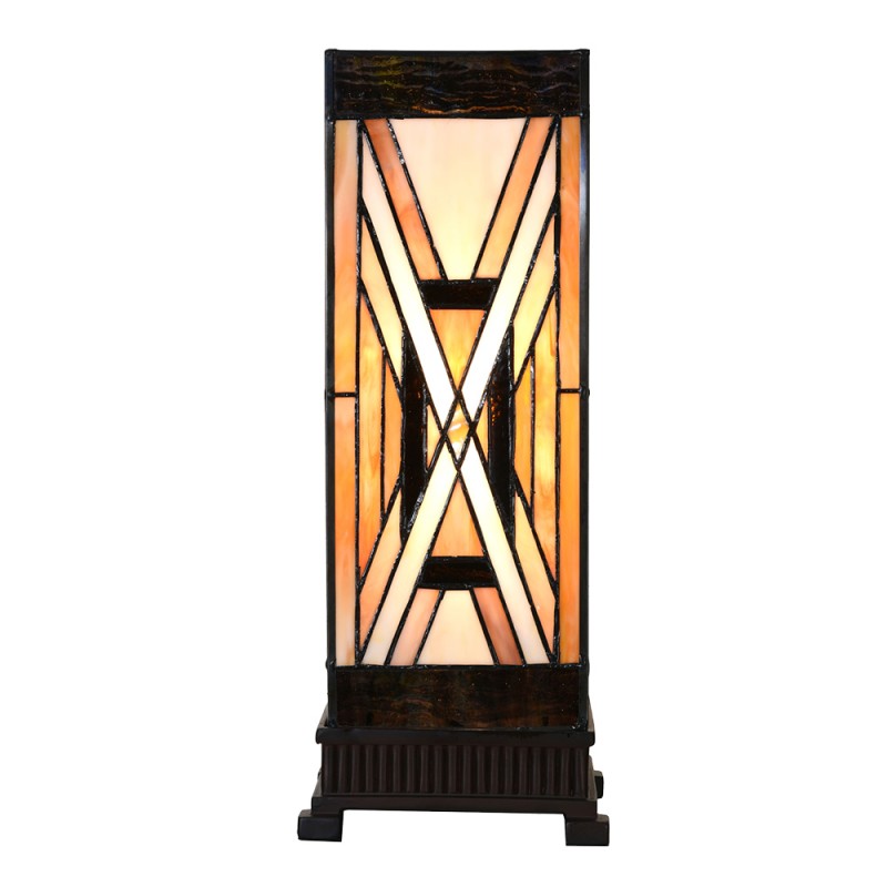 LumiLamp Tiffany Tischlampe 17x17x44 cm Braun Glas Kunststoff