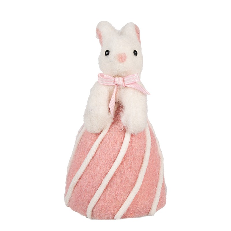 Clayre & Eef Statuetta decorativa Coniglio Ø 12x21 cm Bianco Rosa  Tessuto su plastica