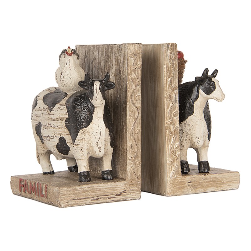Clayre & Eef Bücherstützen 2-er Set Kuh 17x10x14 cm Braun Kunststoff