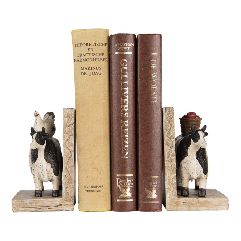 Clayre & Eef Bücherstützen 2-er Set Kuh 17x10x14 cm Braun Kunststoff