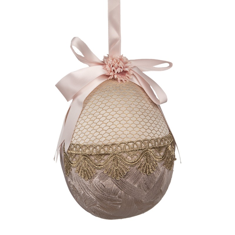 Clayre & Eef Easter Pendant Egg Ø 14x18 cm Beige Textile on Plastic