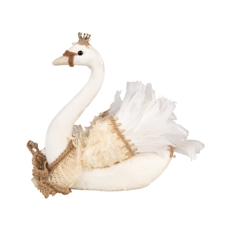 Clayre & Eef Decorative Figurine Swan 28x14x28 cm White Textile on Plastic