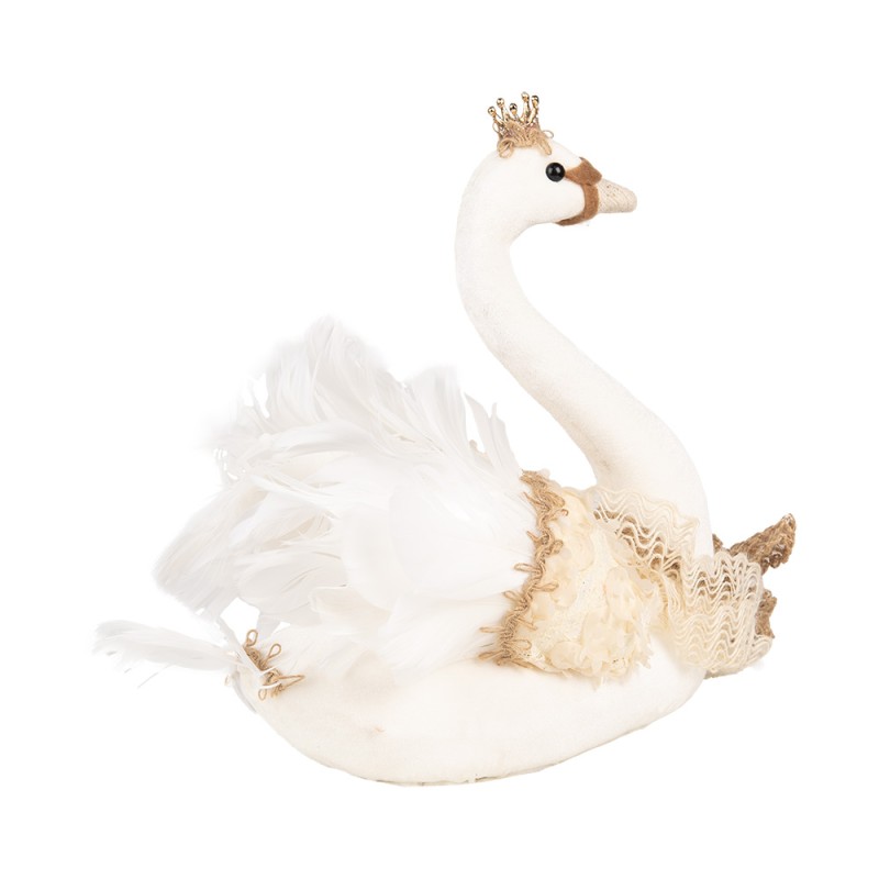 Clayre & Eef Decorative Figurine Swan 28x14x28 cm White Textile on Plastic