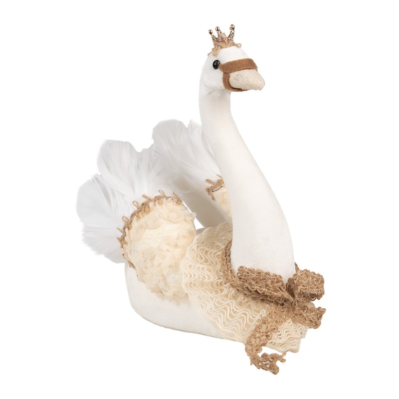 Clayre & Eef Decorative Figurine Swan 28x14x28 cm White Textile on Plastic