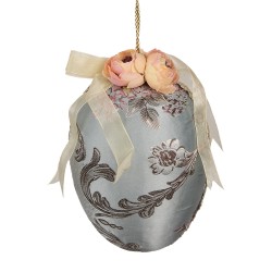 Clayre & Eef Easter Pendant Egg Ø 15x21 cm Blue Textile on Plastic