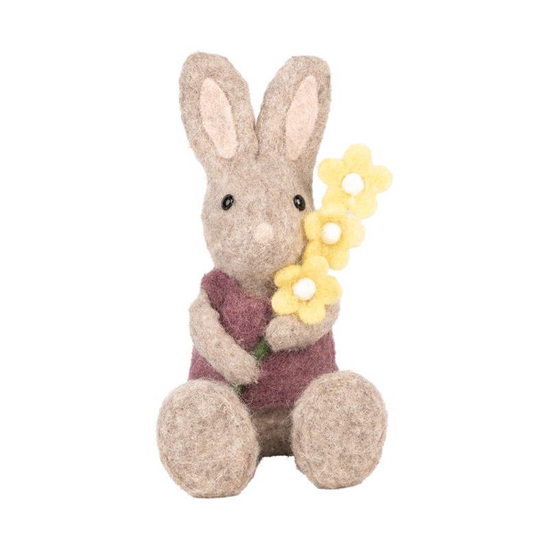 Clayre & Eef Figurine décorative Lapin 10x10x19 cm Beige Textile sur plastique
