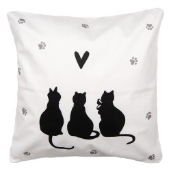 Clayre & Eef Cushion Cover 45x45 cm White Black Polyester Cats
