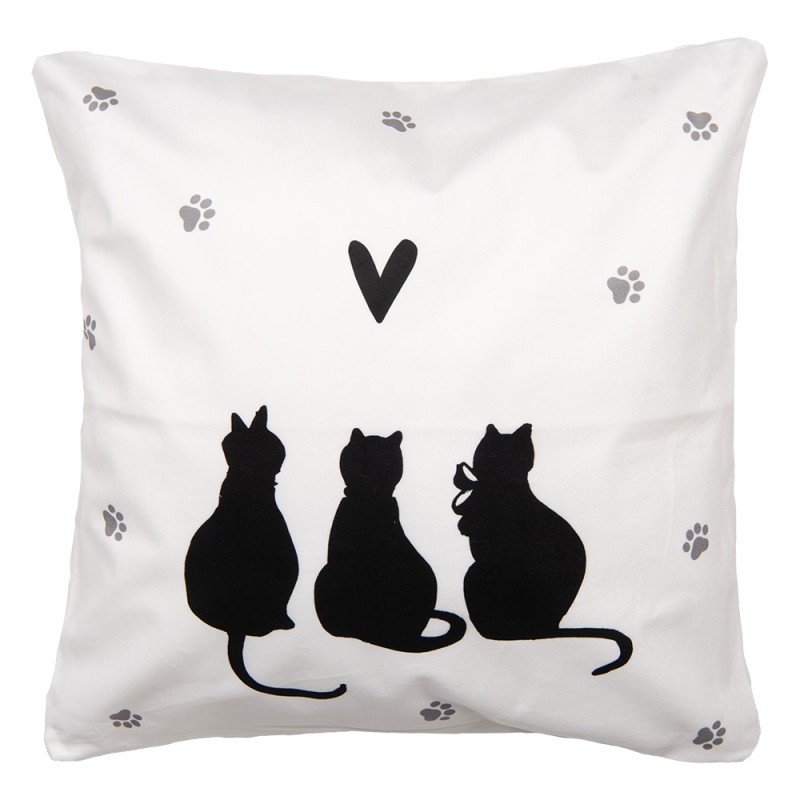 Clayre & Eef Cushion Cover 45x45 cm White Black Polyester Cats