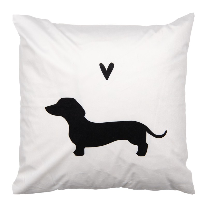 Clayre & Eef Cushion Cover 45x45 cm White Black Polyester Dachshund