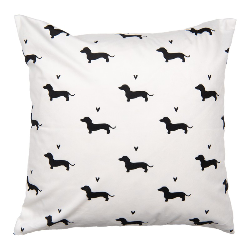 Clayre & Eef Cushion Cover 45x45 cm White Black Polyester Dachshund