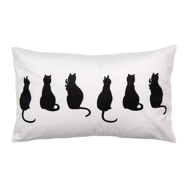 Clayre & Eef Kussenhoes 30x50 cm Wit Zwart Polyester Katten