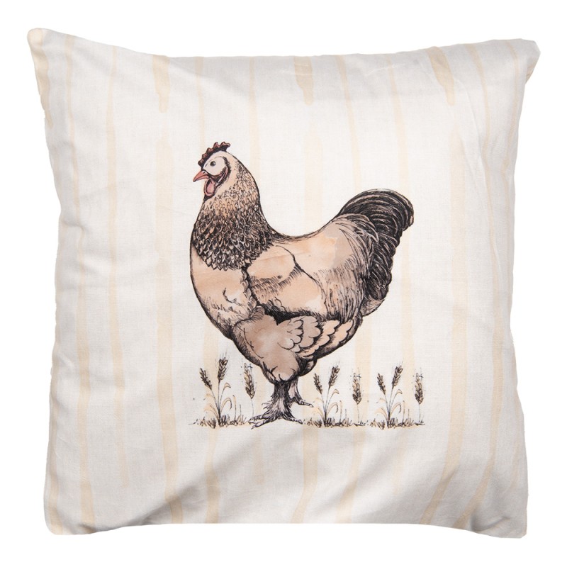 Clayre & Eef Cushion Cover 45x45 cm Beige Polyester Chicken