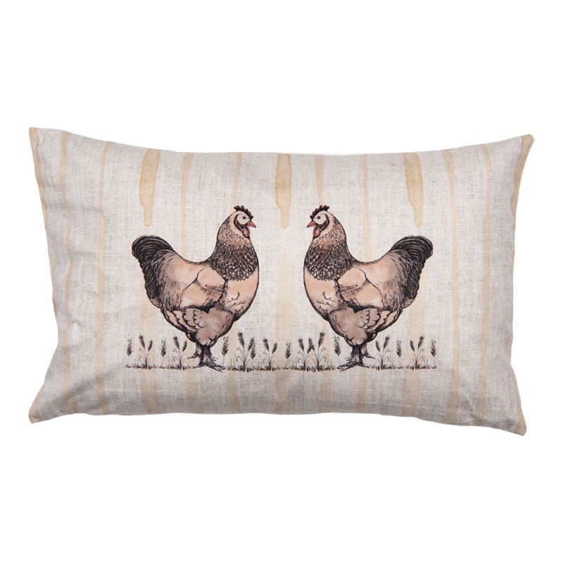 Clayre & Eef Kissenbezug 30x50 cm Beige Polyester Hühner