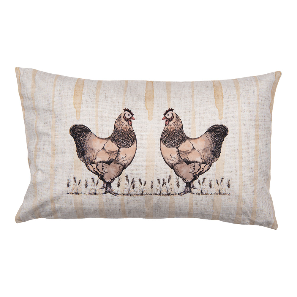 Clayre & Eef Kussenhoes 30x50 cm Beige Polyester Kippen afbeelding