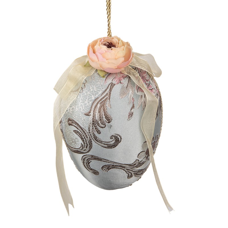 Clayre & Eef Pendentif de Pâques Œuf Ø 11x16 cm Bleu Textile sur plastique