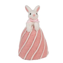 Clayre & Eef Figurine décorative Lapin Ø 8x14 cm Blanc Rose Textile sur plastique