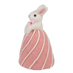 Clayre & Eef Figurine décorative Lapin Ø 8x14 cm Blanc Rose Textile sur plastique