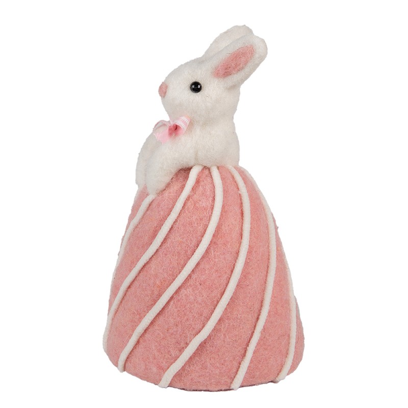 Clayre & Eef Figurine décorative Lapin Ø 8x14 cm Blanc Rose Textile sur plastique