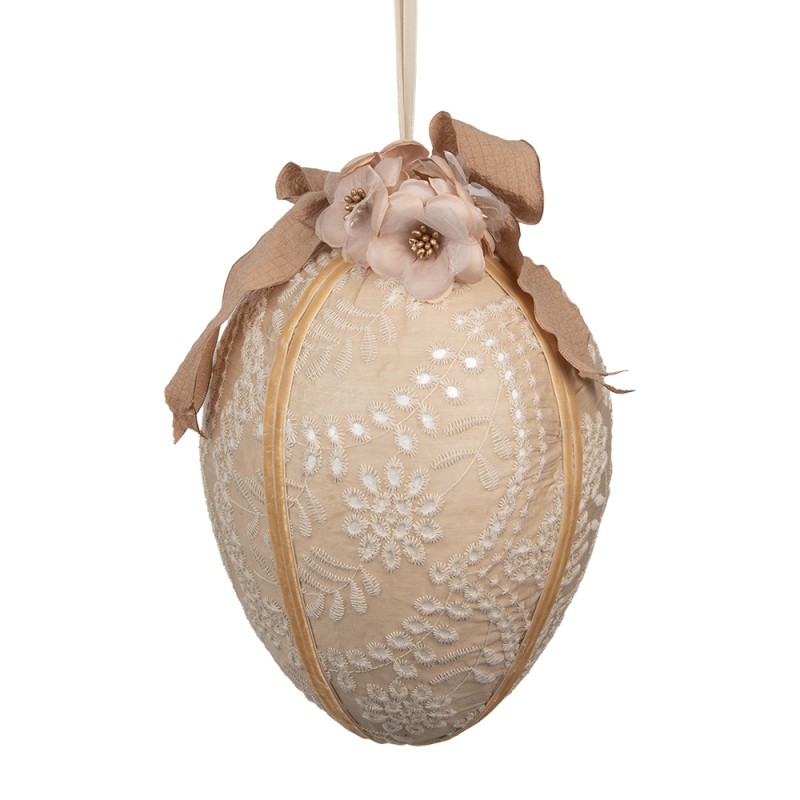 Clayre & Eef Pendentif de Pâques Œuf Ø 20x28 cm Beige Textile sur plastique