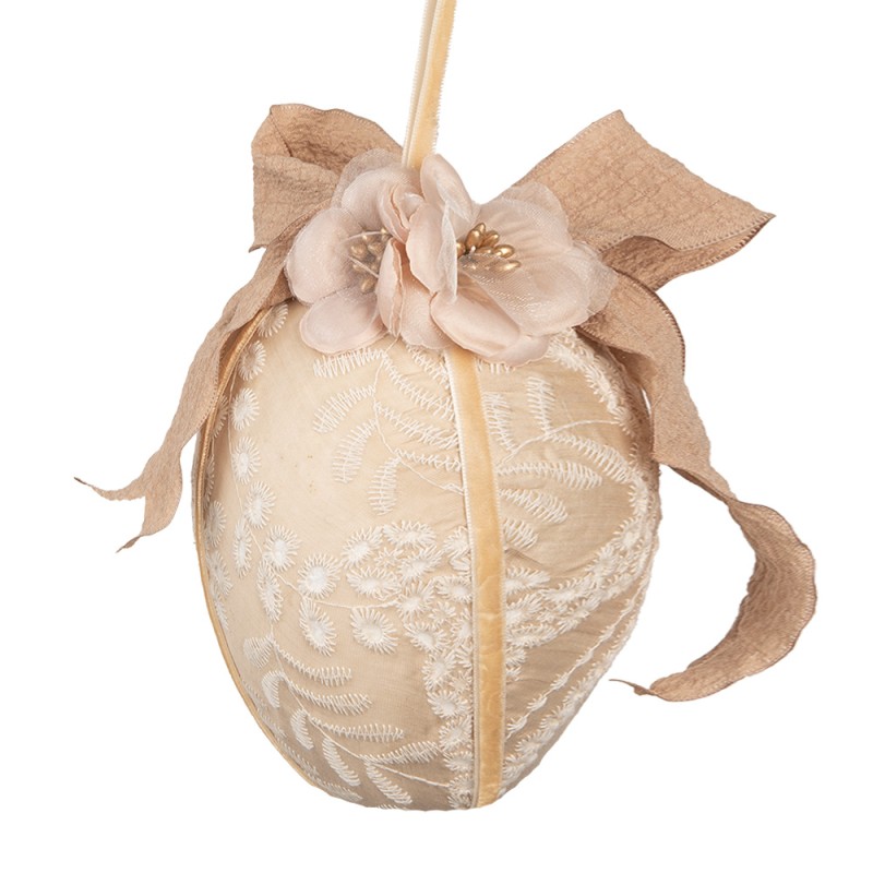 Clayre & Eef Ciondolo di Pasqua Uovo Ø 11x17 cm Beige Tessuto su plastica
