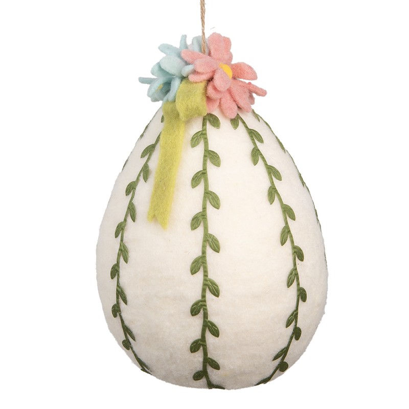 Clayre & Eef Pendentif de Pâques Œuf Ø 18x27 cm Blanc Textile sur plastique
