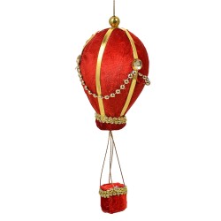 Clayre & Eef Décoration pendentif Montgolfière Ø 8x20 cm Rouge Plastique