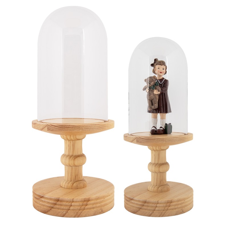 Clayre & Eef Cloche en Verre Ø 14x34 cm Marron Bois Verre