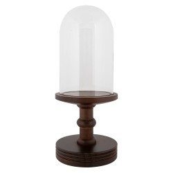 Clayre & Eef Glass Bell Jar Ø 14x34 cm Brown Wood Glass