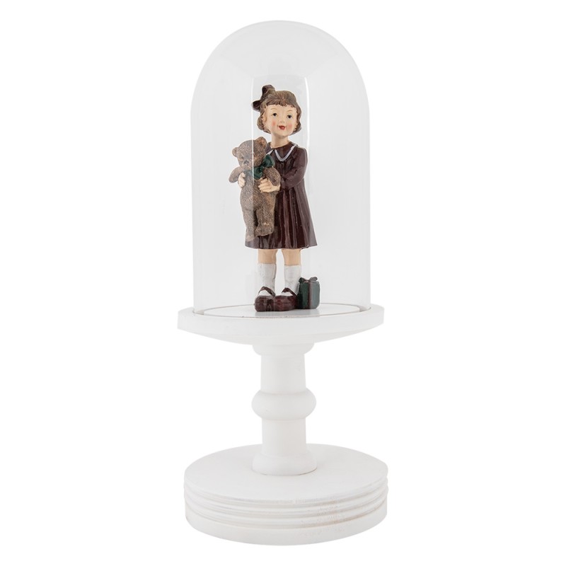 Clayre & Eef Glass Bell Jar Ø 14x34 cm White Wood Glass
