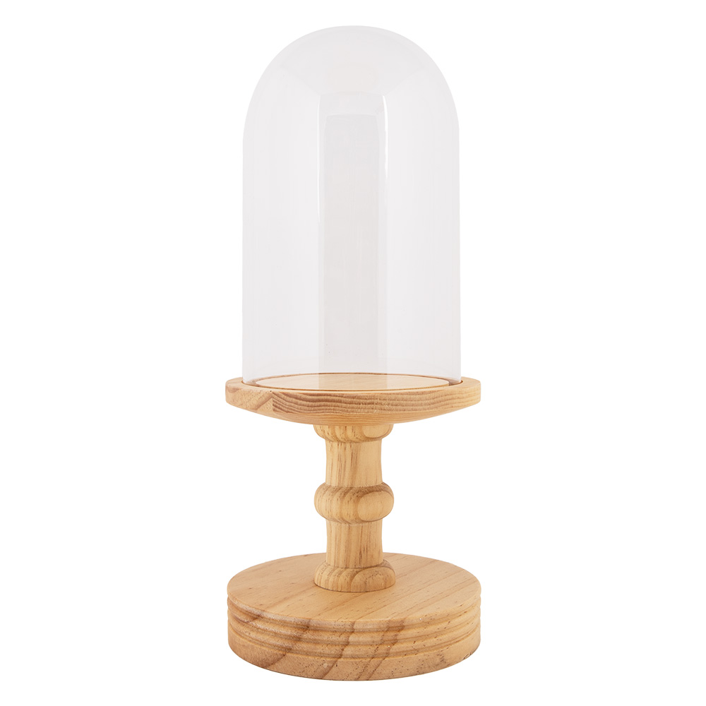 Clayre & Eef Glazen Stolp Ø 17x40 cm Bruin Hout afbeelding