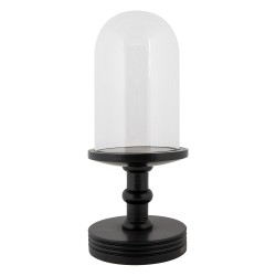 Clayre & Eef Glass Bell Jar Ø 17x40 cm Black Wood Glass