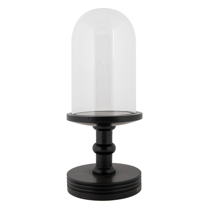 Clayre & Eef Cloche en Verre Ø 17x40 cm Noir Bois Verre