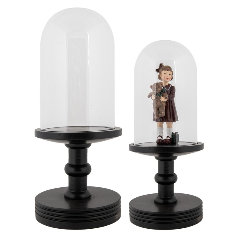 Clayre & Eef Cloche en Verre Ø 17x40 cm Noir Bois Verre