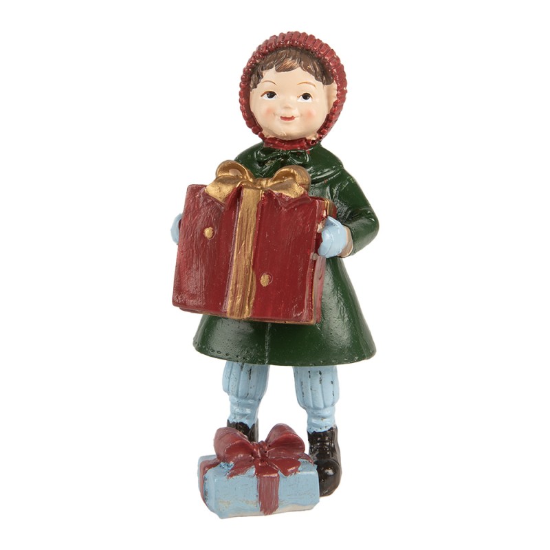 Clayre & Eef Statuetta decorativa di Natale Ragazza 12 cm Verde Rosso Plastica