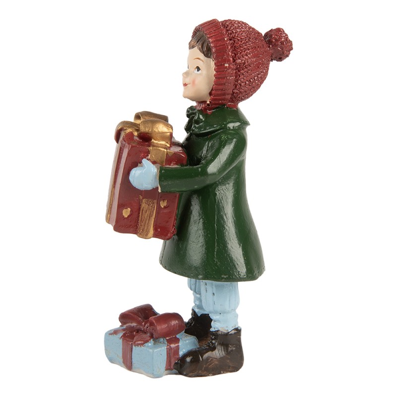 Clayre & Eef Statuetta decorativa di Natale Ragazza 12 cm Verde Rosso Plastica