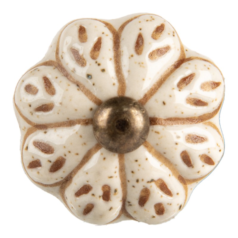 Clayre & Eef Door Knob Ø 4x3 cm Beige Ceramic