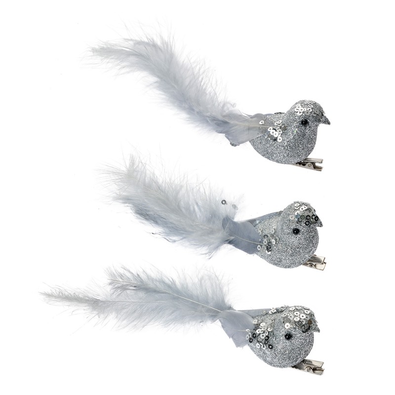 Clayre & Eef Decoration Birds 12x3x4 cm Silver colored Plastic