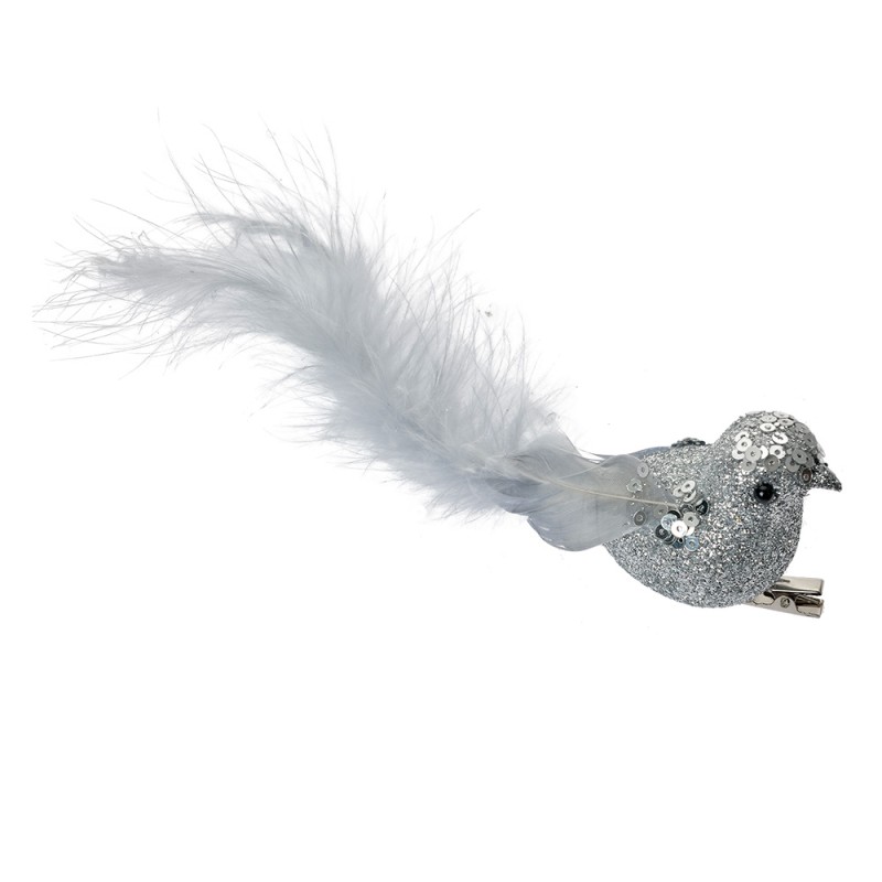 Clayre & Eef Decoration Birds 12x3x4 cm Silver colored Plastic