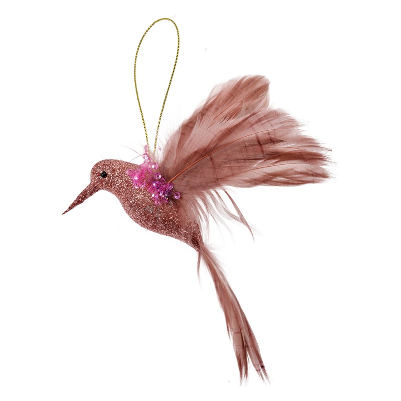 Clayre & Eef Weihnachtsanhänger Vogel 10x4x10 cm Rosa Kunststoff