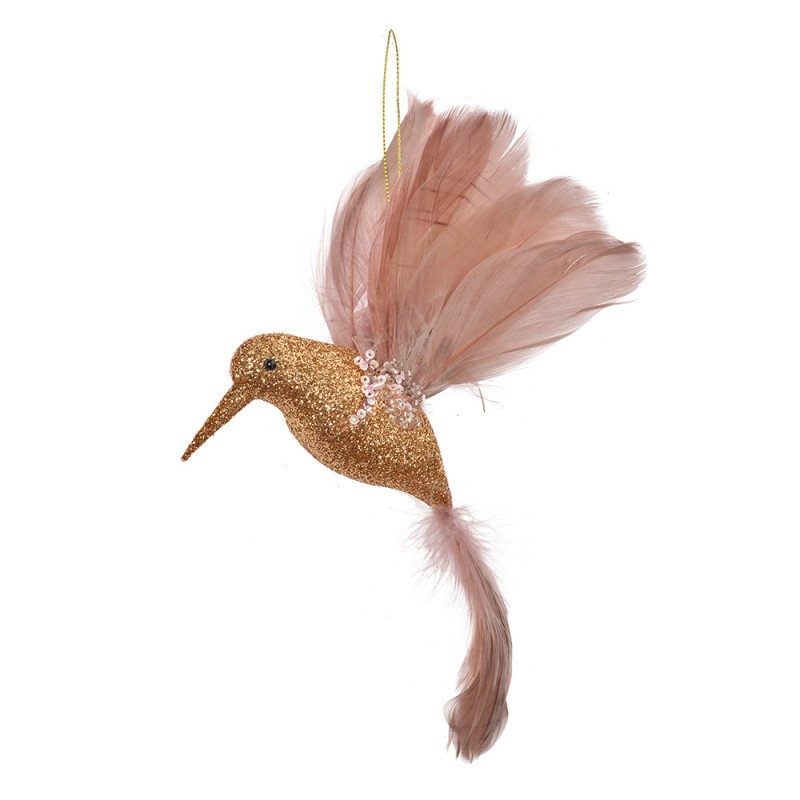 Clayre & Eef Weihnachtsanhänger Vogel 22x5x15 cm Rosa Kunststoff