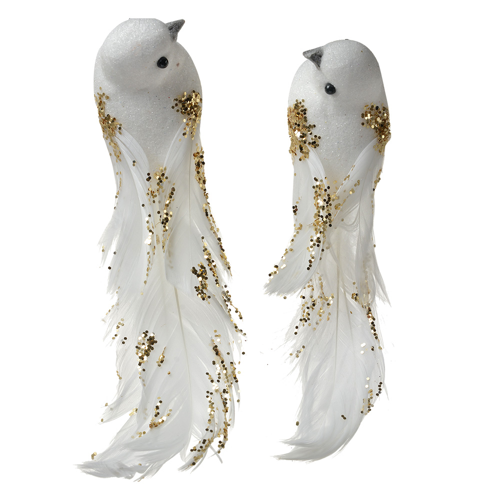 Clayre&Eef Decoratie Vogels 15x8x5 cm Wit Kunststof afbeelding