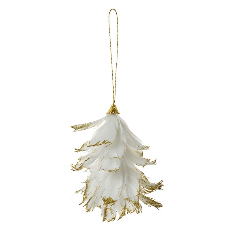 Clayre & Eef Décoration pendentif Fleur 14x11x7 cm Blanc Plumes