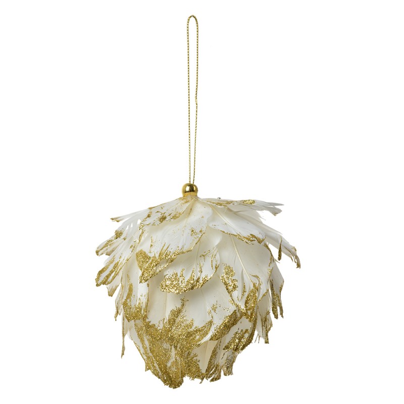 Clayre & Eef Decoratie Hanger Bloem 10x10x10 cm Wit Veren