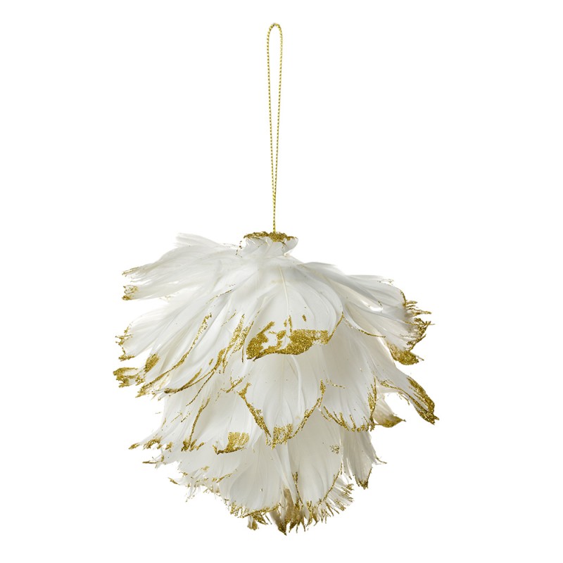 Clayre & Eef Decorative Pendant Flower 12x12x12 cm White Feathers