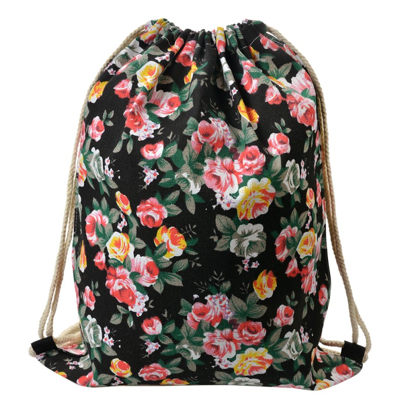 Clayre & Eef Rucksack 34x43 cm Schwarz Synthetisch Blumen