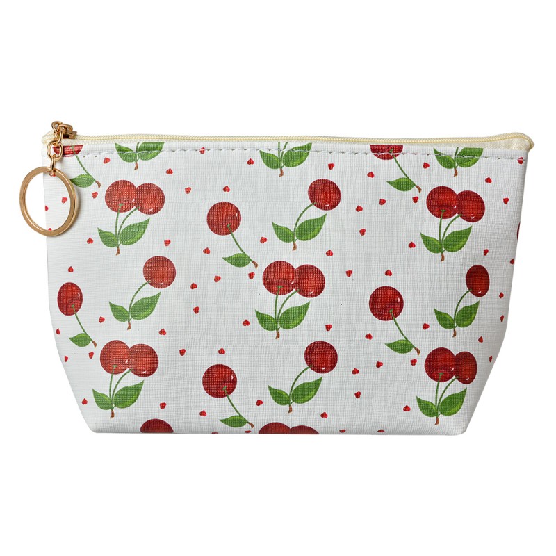 Clayre & Eef Damenkulturtasche 21x5x13 cm Weiß Synthetisch Kirschen