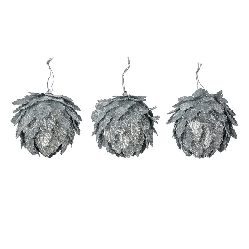 Clayre & Eef Decorative Pendant Flowers Ø 8x8 cm Silver colored Plastic