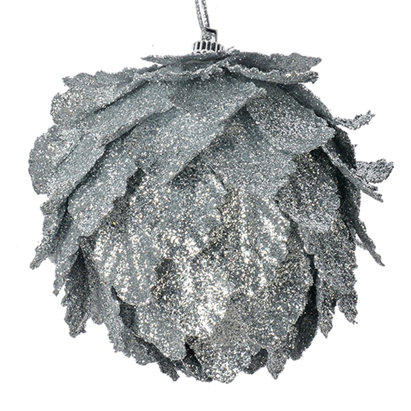 Clayre & Eef Decorative Pendant Flowers Ø 8x8 cm Silver colored Plastic